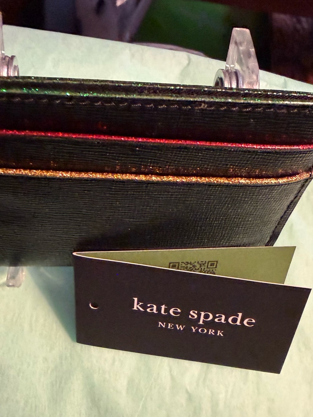 kate spade Black Card Holder with Silver Glitter Trim and Colored Card Slots